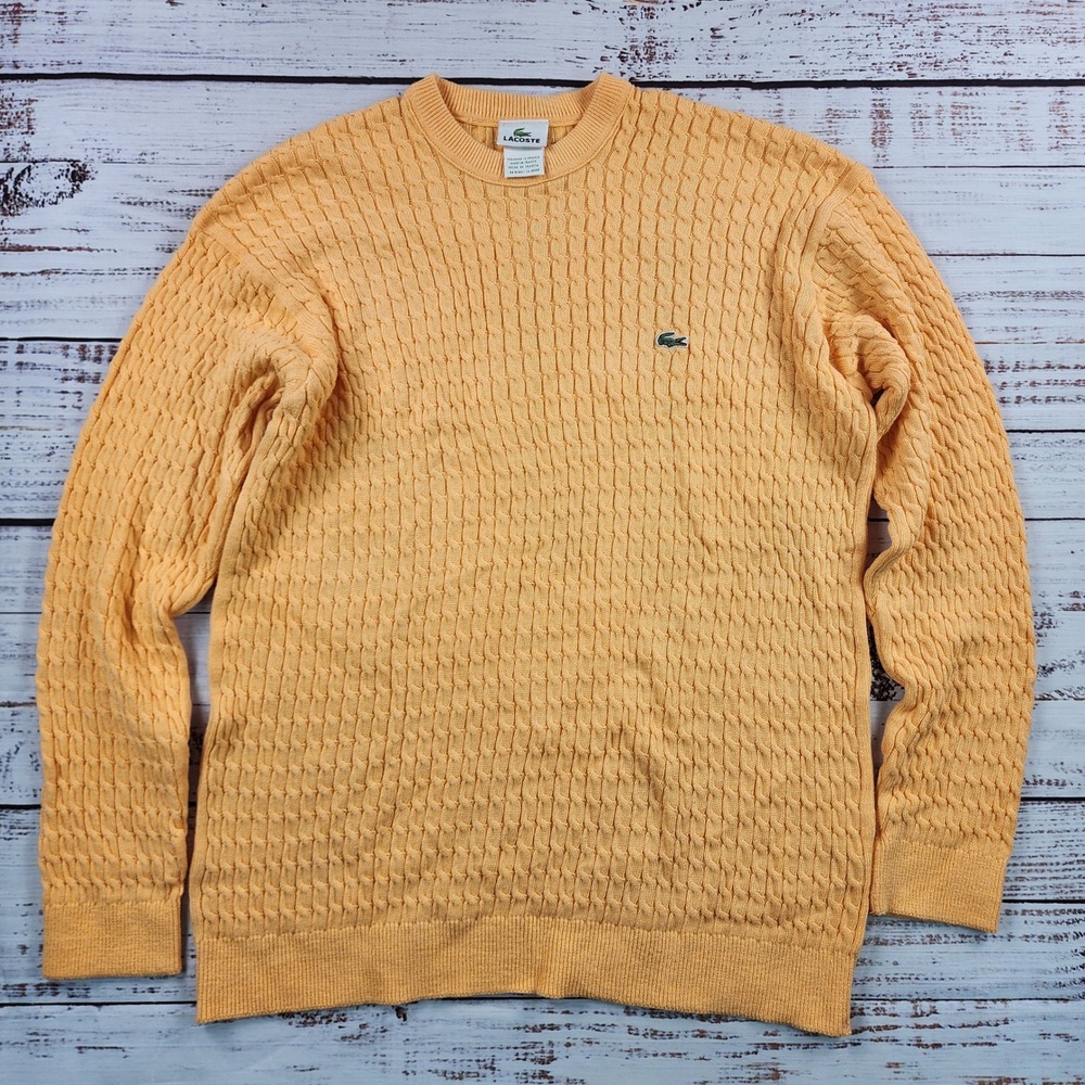 Vintage Lacoste Cable Knit Crewneck Sweater Mens 7 XXL Orange